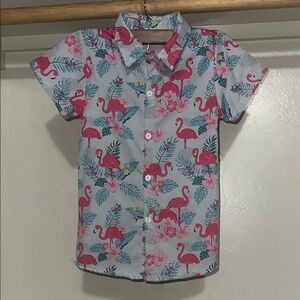Pink and Blue Flamingo Button Down Shirt